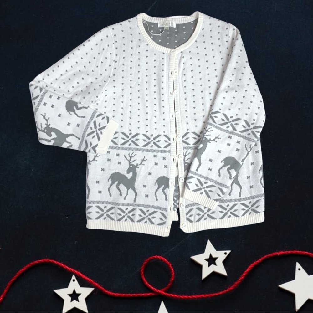 Reindeer Cardigan Double Thick - Christmas Sweater
